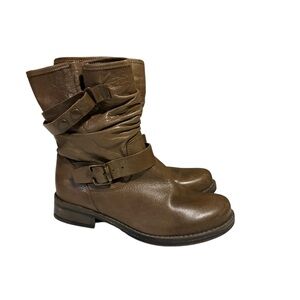 Eric Michael Women's Laguna Boot Size 37 7 US BROWN Leather Slouch Moto